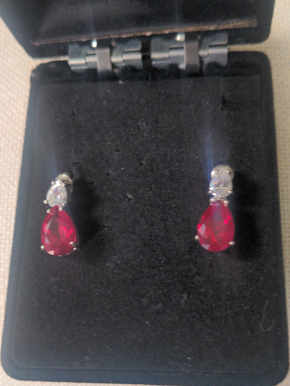 New Teardrop Red Ruby  Drop Earrings, Lab Ruby & Topaz, Dainty